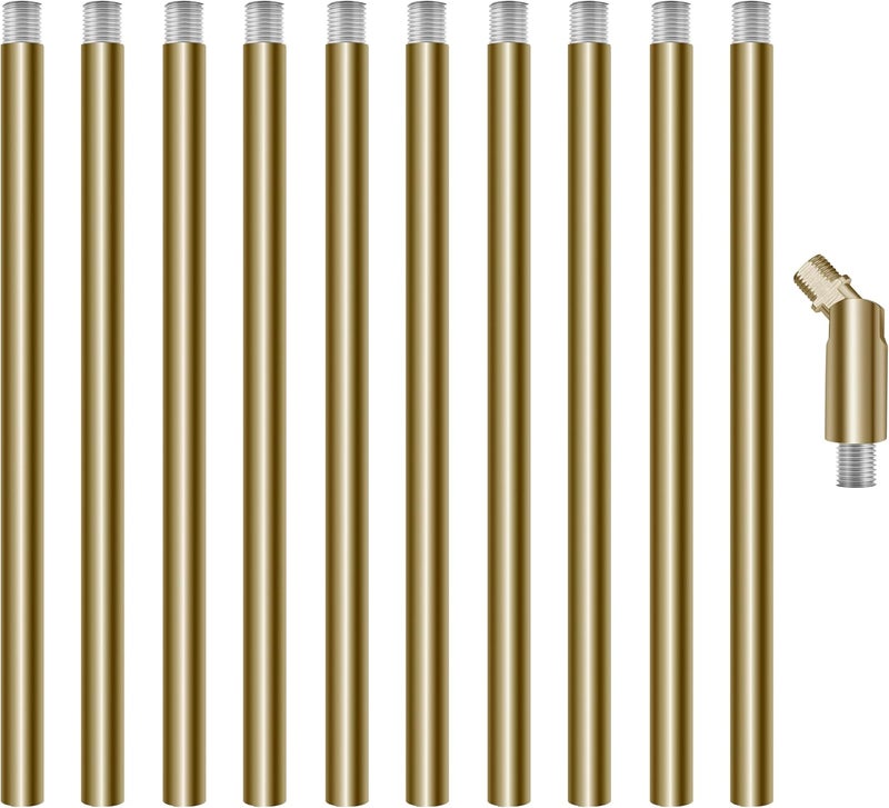 MAYOMAJO 10 Pieces 12-inch Extension Poles M10 Threaded Lighting Fixture Downrods Stems & 180 Degrees Sloped Ceiling Adapter Kits for Pendant Light, Island Lighting, Chandeliers (Brass) - Image 1